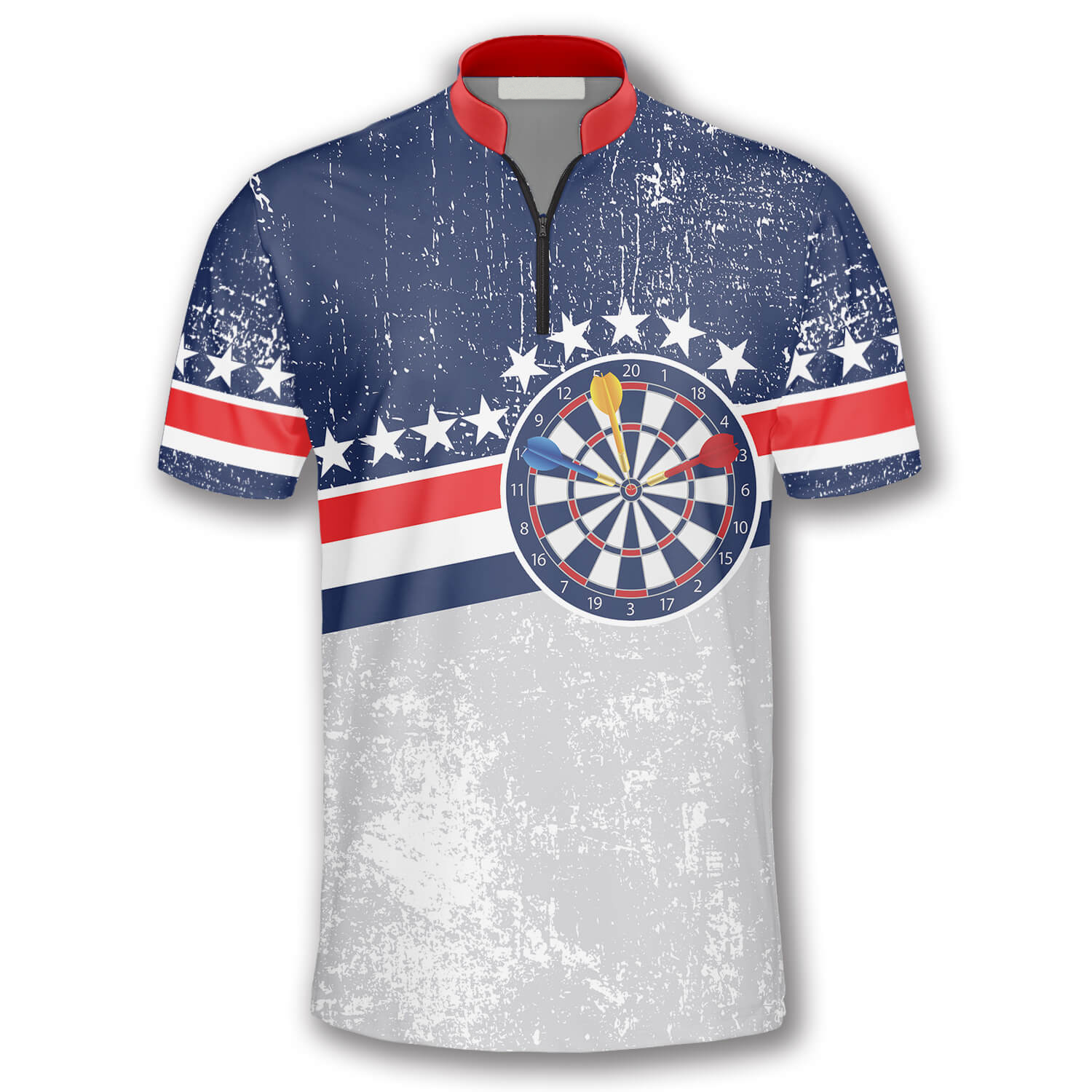 Patriotic Rustic Patch Custom Darts Jerseys for Men/ White and Blue Dart Vintage Shirt