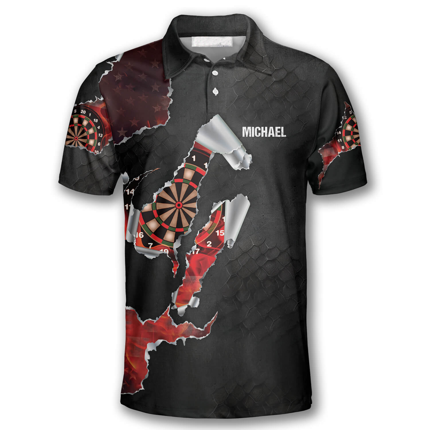 Black Patriots Dragon Scales Custom Darts Polo Shirts/ Coolest Dart Player