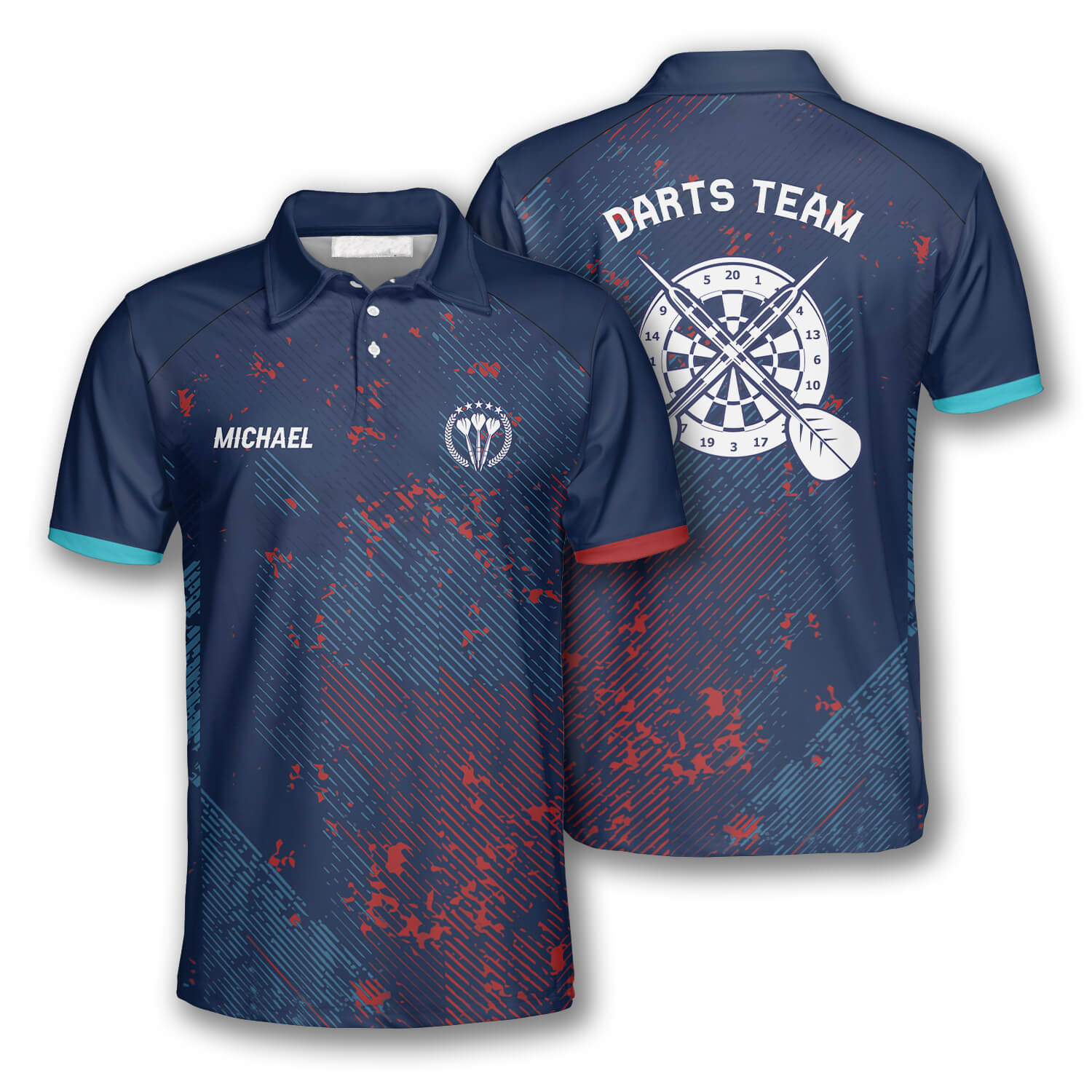 Darts Red Blue Geometric Pattern Custom Polo Shirts for Men/ Idea Team Uniform Shirt