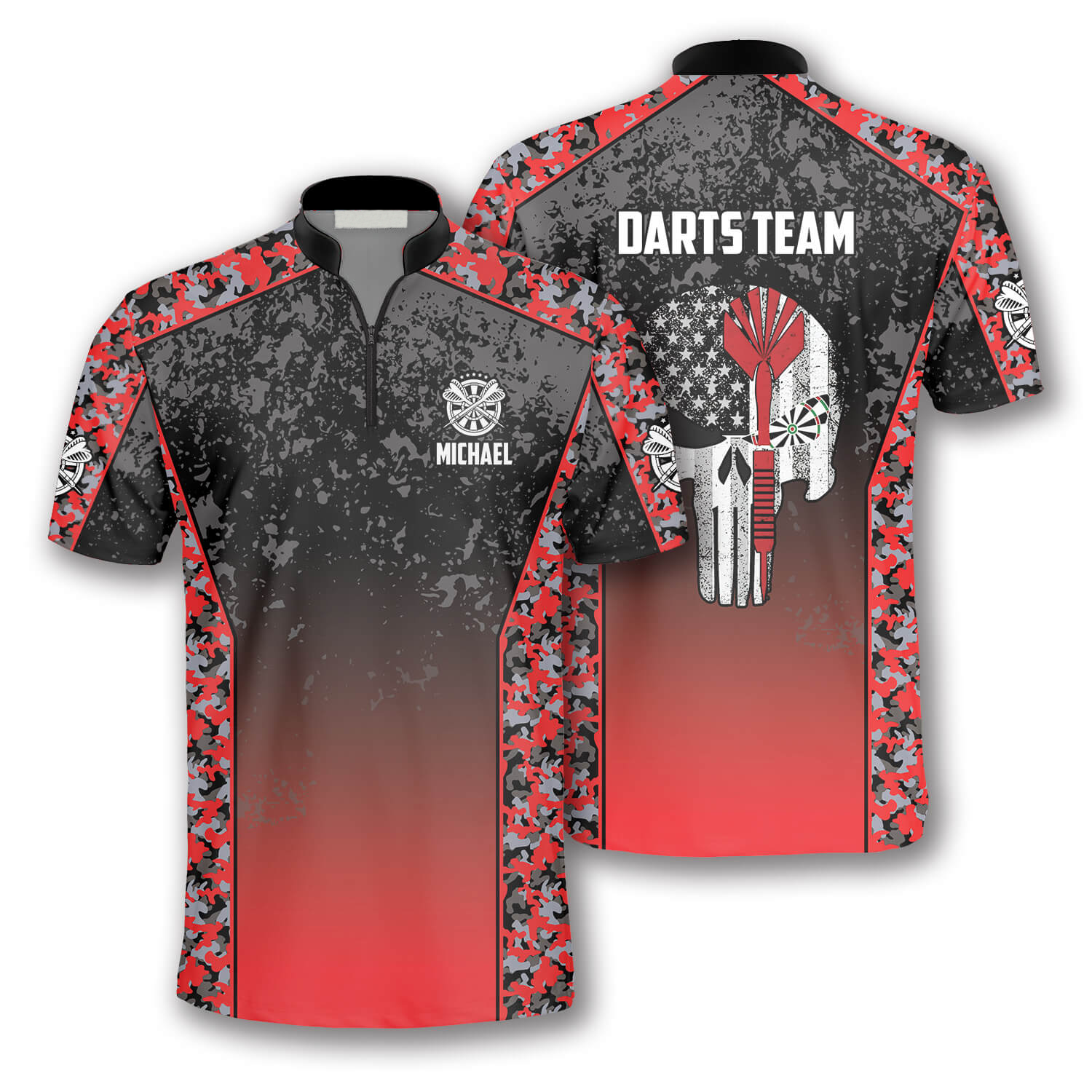 Skull Red Camouflage Custom Darts Jerseys for Men/ Idea Gift for Dart Player/ Skull Dart Shirt