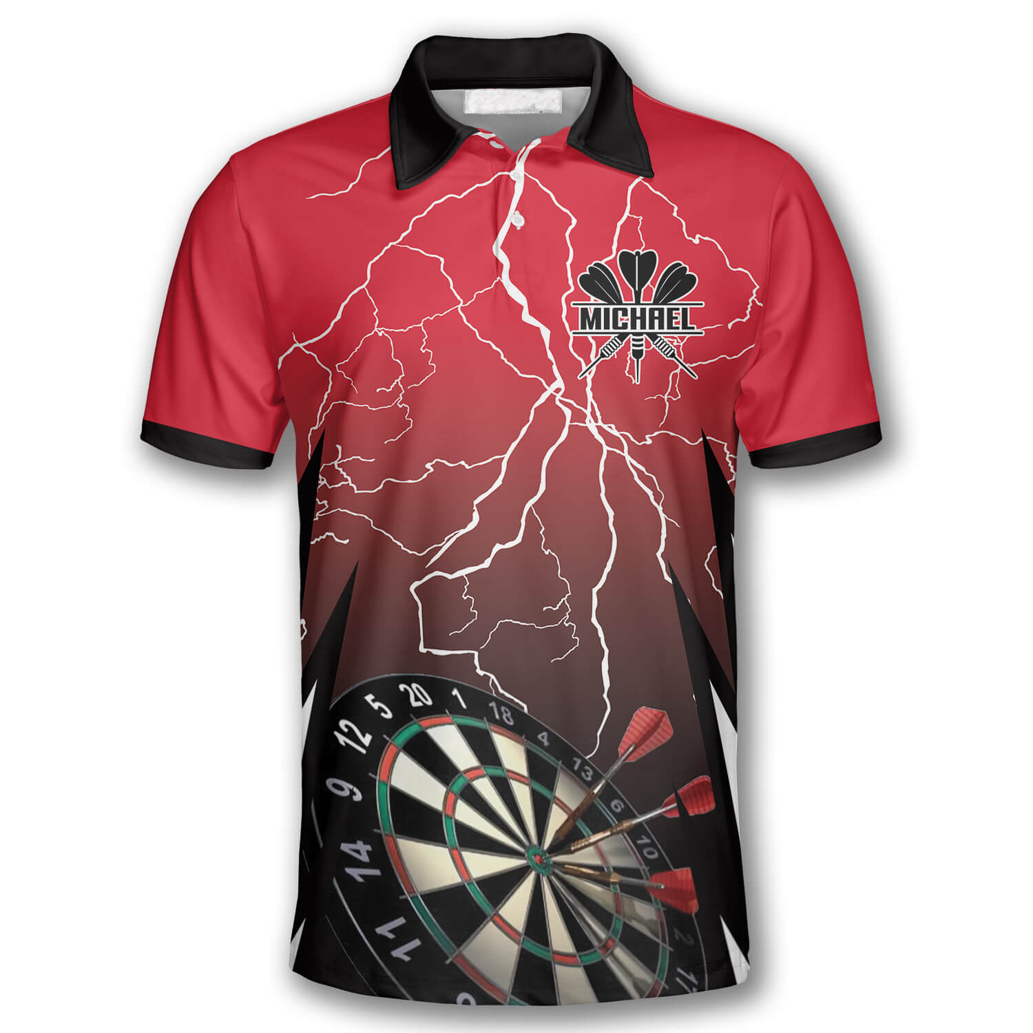 Red Lightning Custom Darts Shirts for Men/ Dart Perfection/ 9 Dart Checkout Shirt