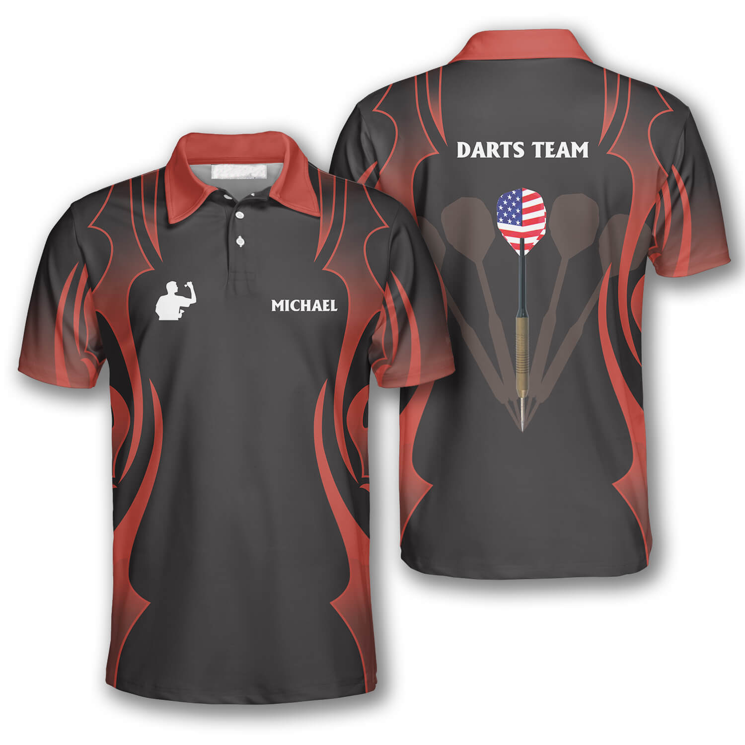 Red Tattoo Pattern Custom Darts Shirts for Men/ Custom Dart Team Uniform