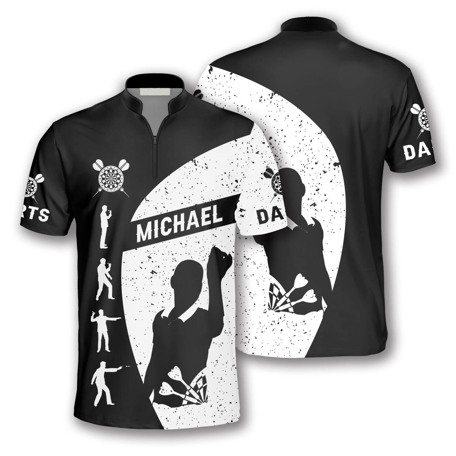 Silhouettes Black White Version Custom Darts Jerseys for Men/ Perfect Shirt for Dart Player
