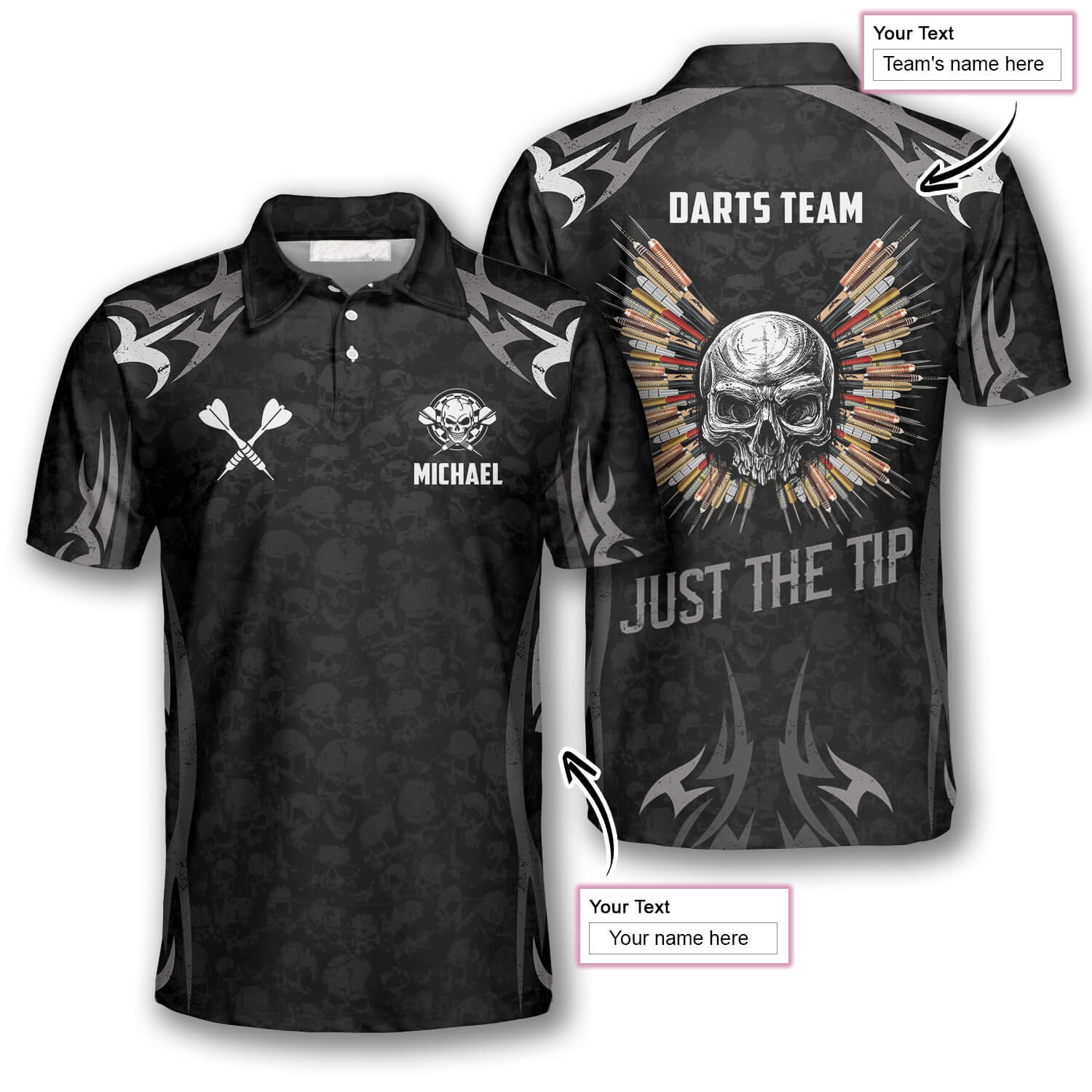 Skull Angel Wings Custom Darts Shirts for Men/ Just a Tip Dart 3D Shirt