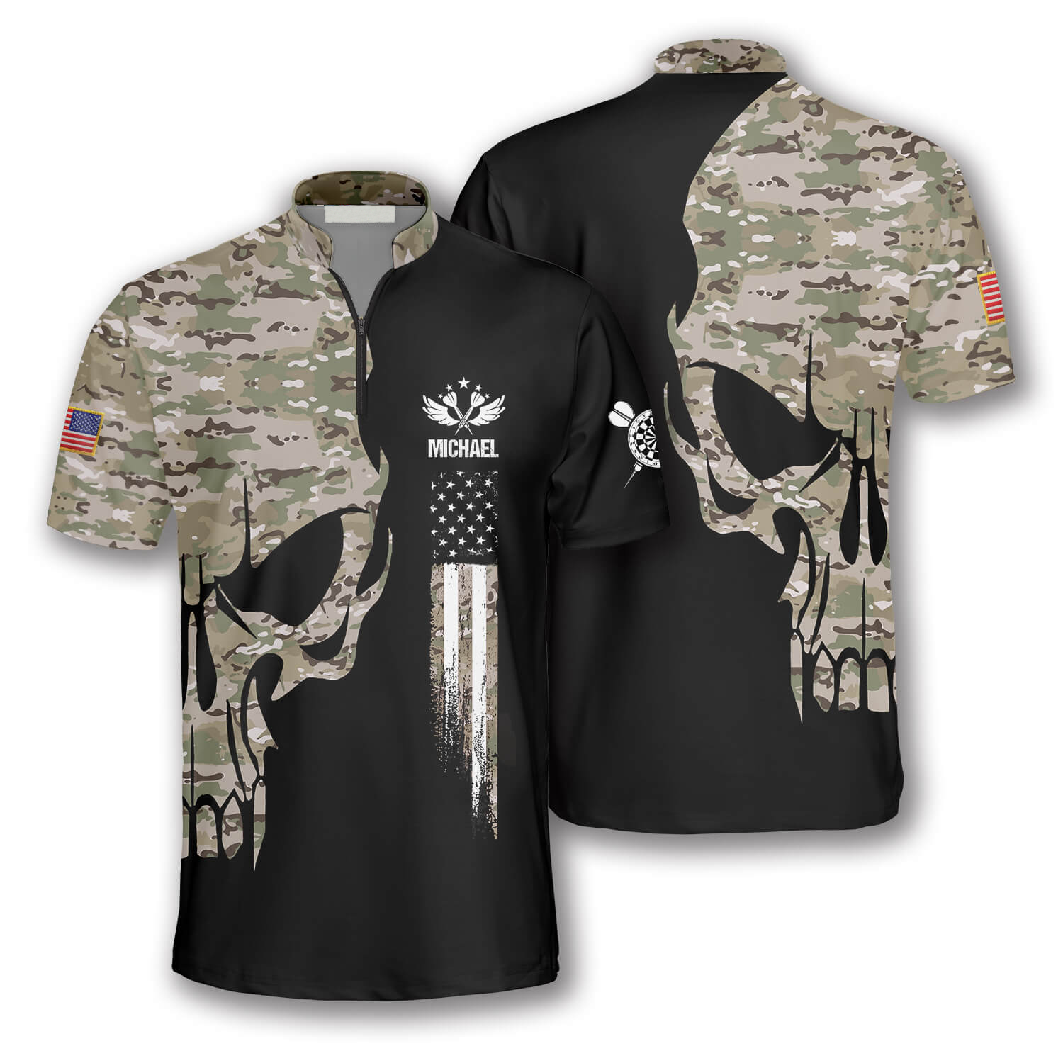 Skull Camouflage Custom Darts Jerseys for Men/ Perfect Gift for Dart Team/ Personalized Dart Shirt