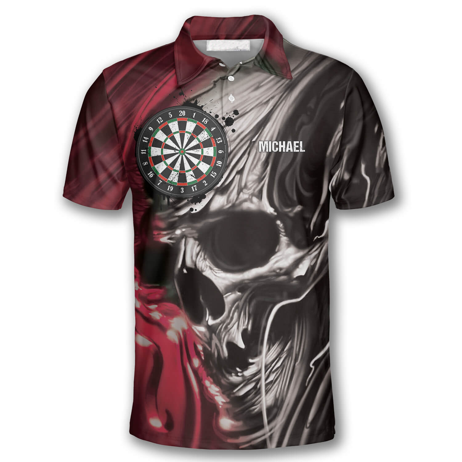 3D All Over Print Dart Polo Shirt/ Skull BR Custom Darts Shirts for Men/ Red Skull Dart Shirt