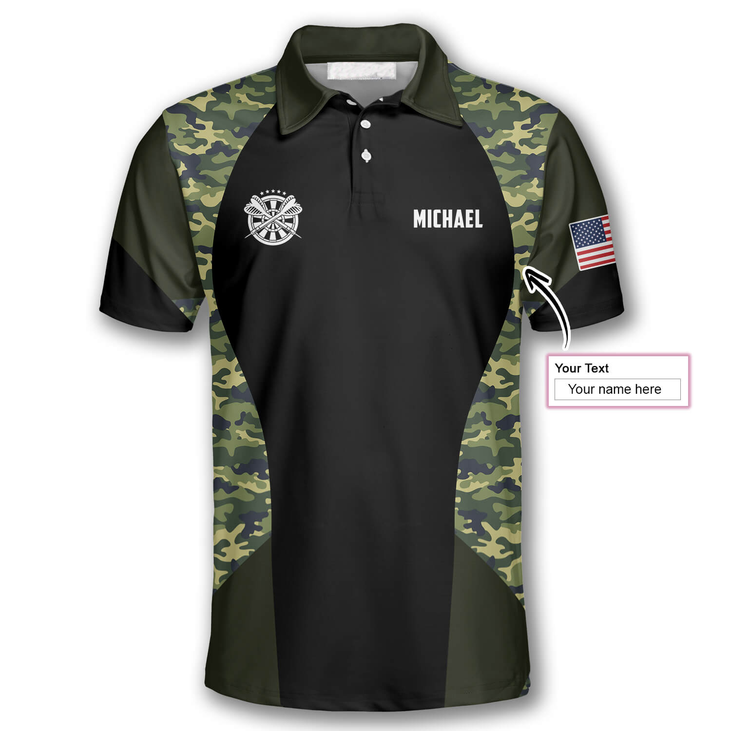 Darts Skull Camouflage Us Flag Custom Polo Shirts for Men/ Skull Dart Shirt