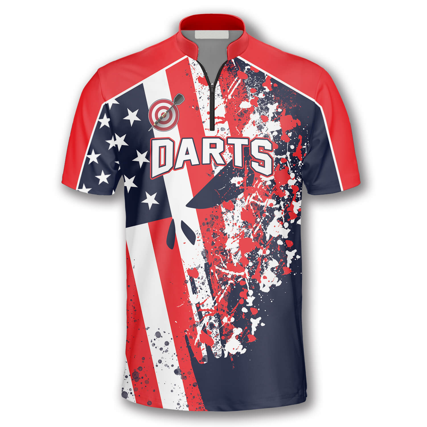 Darts Skull Red Blue Water Color Custom Darts Jerseys for Men/ Idea Gift for Dart Player