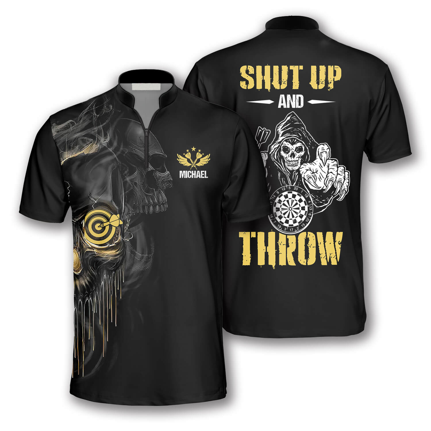 Skull Shut Up and Throw Custom Darts Jerseys for Men/ Best Shirt for Dart Player/ Skull Shirt
