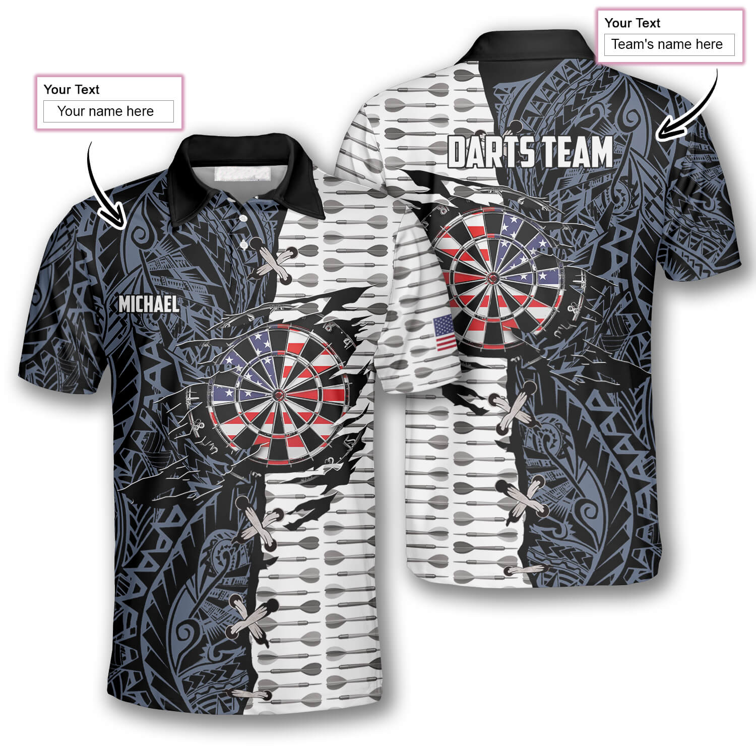 Dart Arrow Tribal Tattoo Custom Darts Polo Shirts for Men/ Idea Gift for Dart Shirt