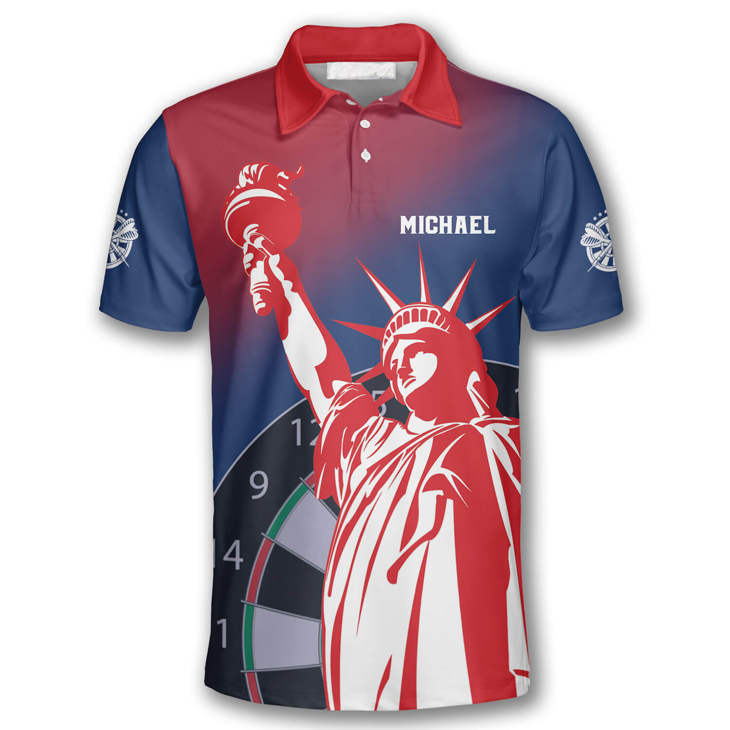 3D All Over Print Darts Statue of Liberty Custom Polo Shirts for Men