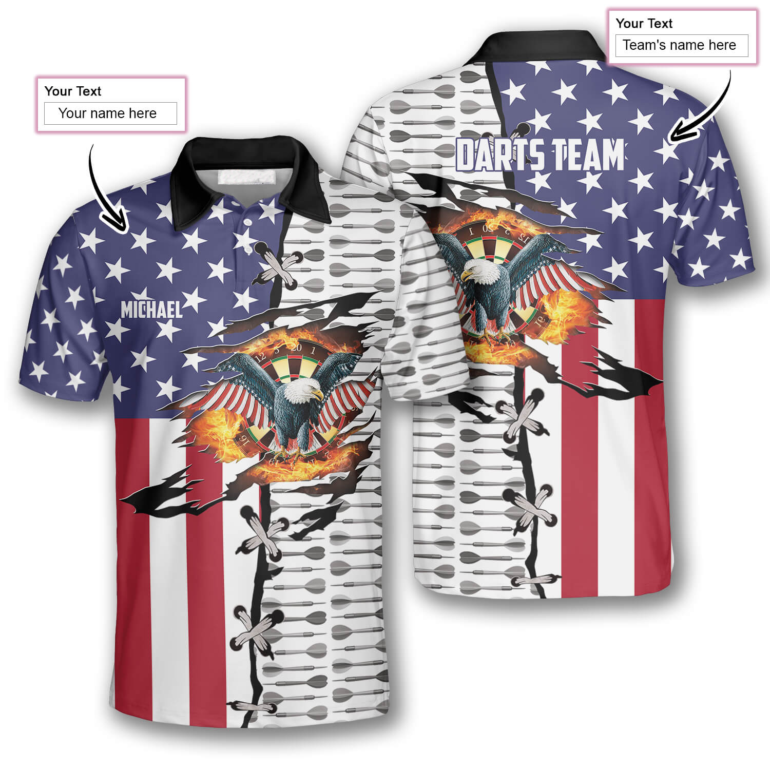 Dart Arrow Pattern Eagle Flag Custom Darts Polo Shirts/ Flag American Dart Shirt