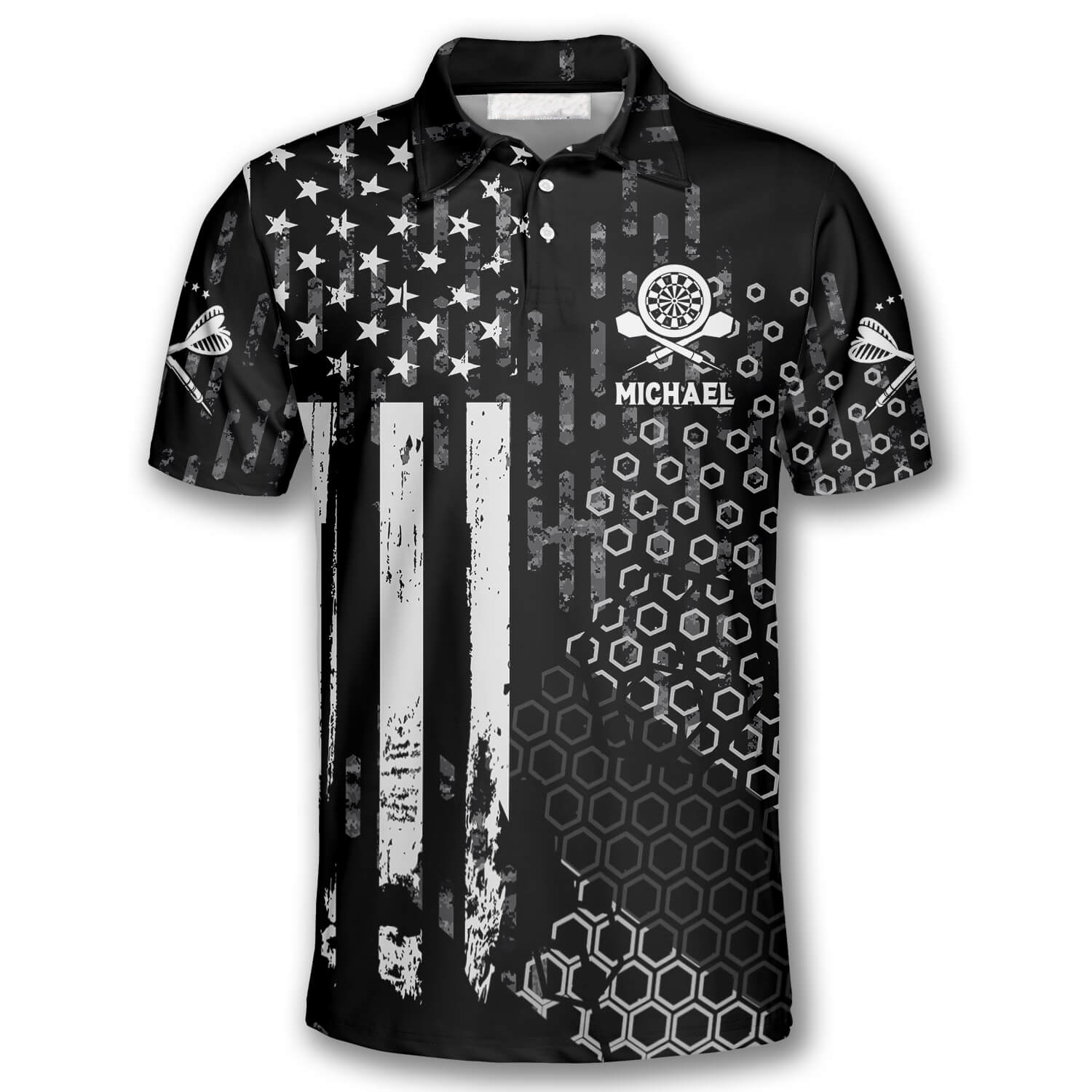 US Flag Hive Pattern Custom Darts Polo Shirts for Men/ Dart Costume Pool Player Gift