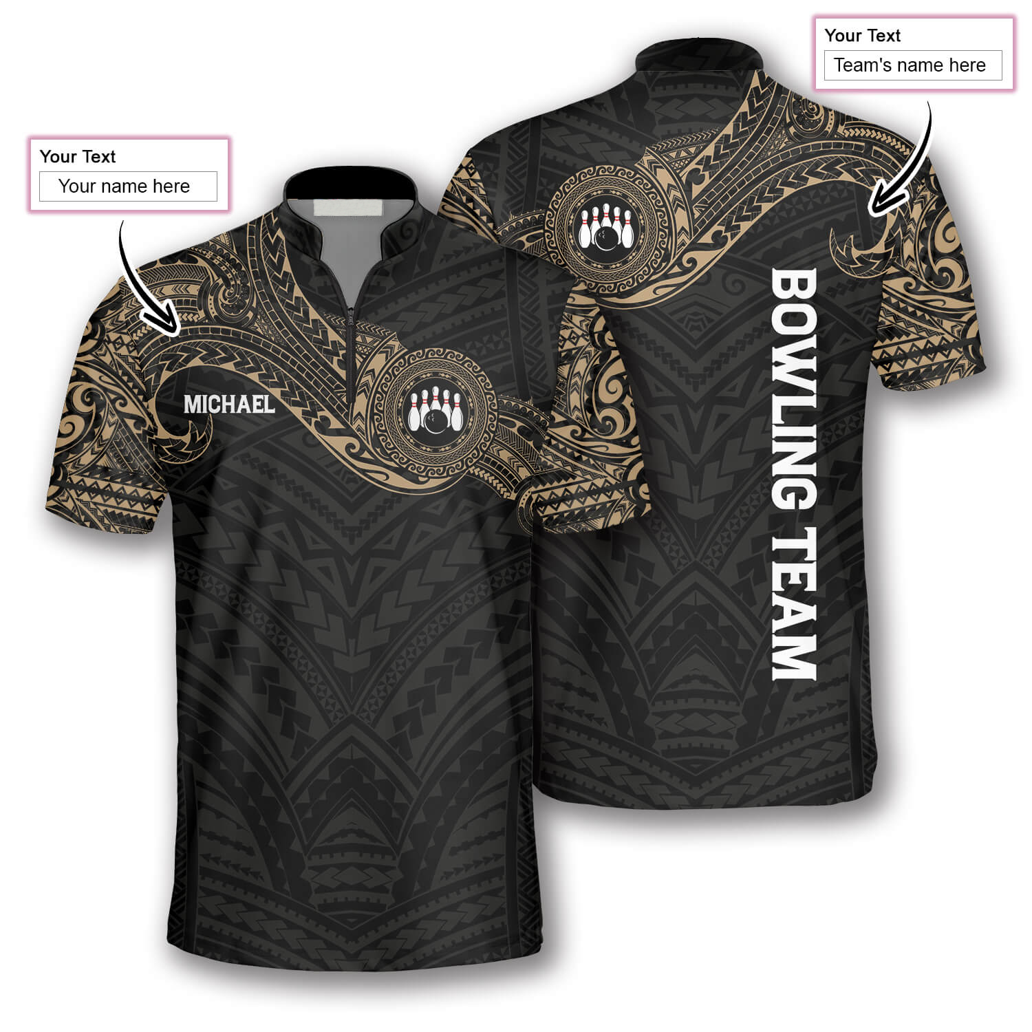 Golden Tribal Tattoo Custom Bowling Jerseys for Men/ 3D All Over Print Bowling Shirt