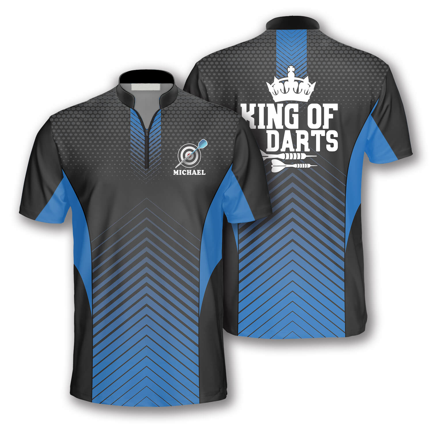 King of Darts Blue Custom Darts Jerseys for Men/ Black and Blue Jersey Dart