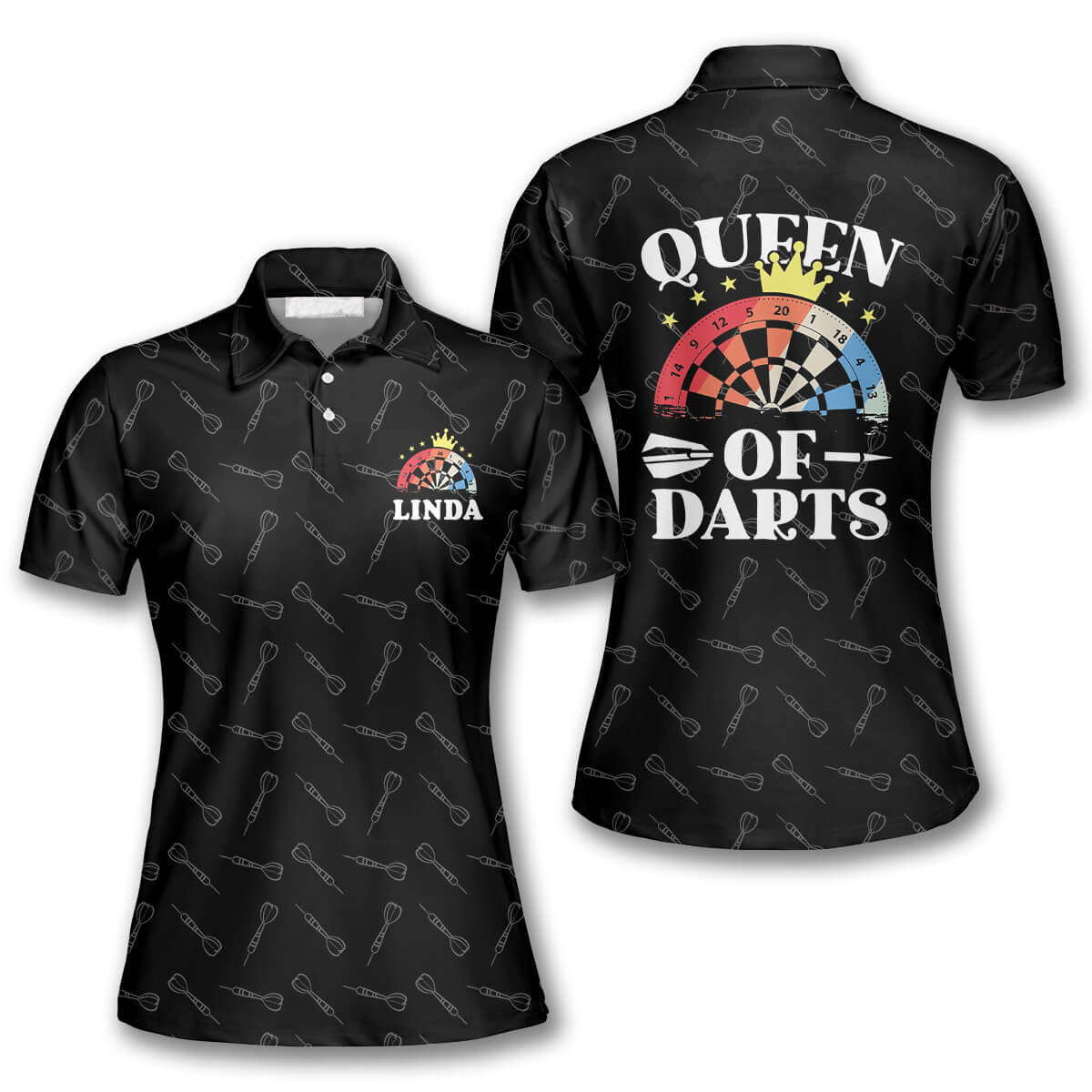 Queen of Darts Arrow Pattern Custom Darts Shirts for Women/ Dartboard Color Shirt