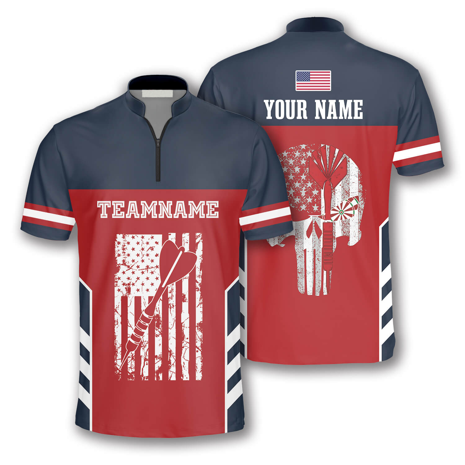 Skull American Flag Red Blue Custom Darts Jerseys for Men/ Dart Shirt/ Flag American Shirt