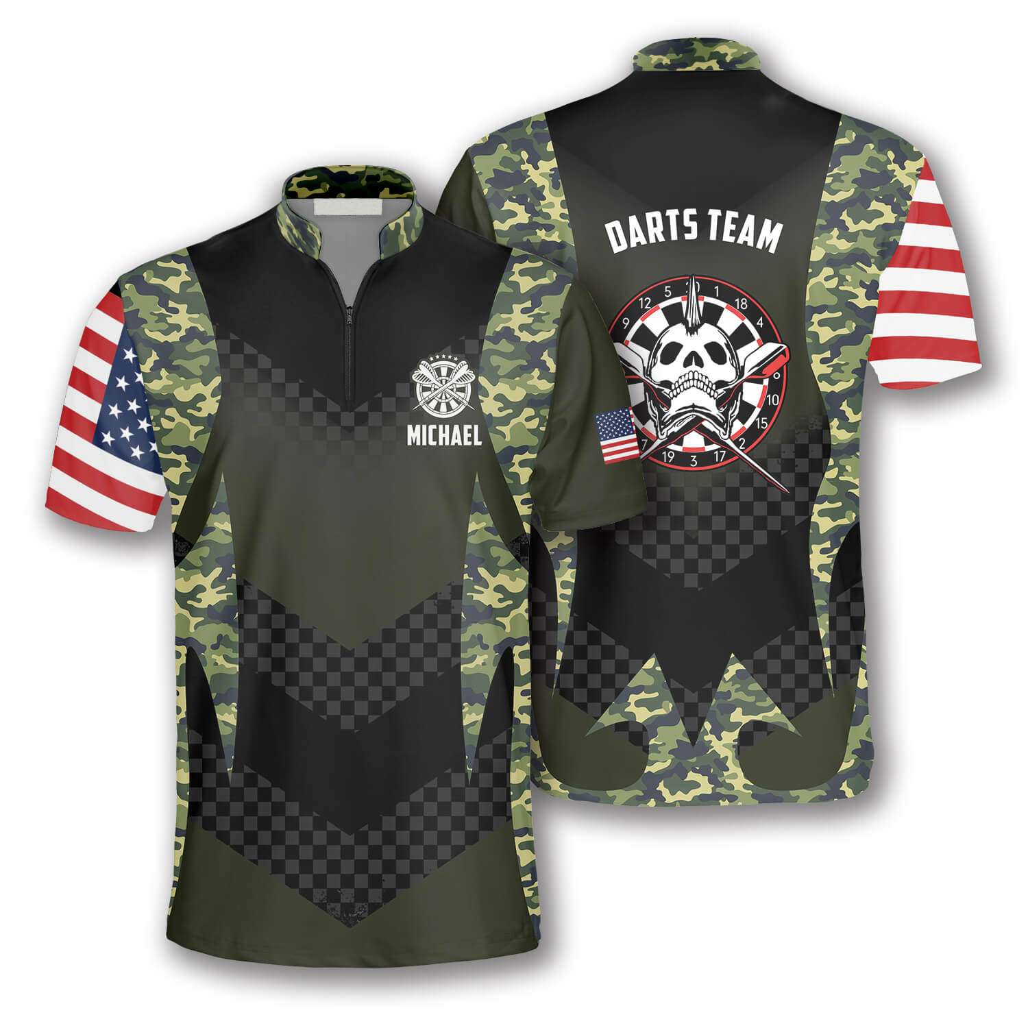 Skull Punk Camouflage American Flag Custom Darts Jerseys for Men/ Idea Gift for Dart Lover