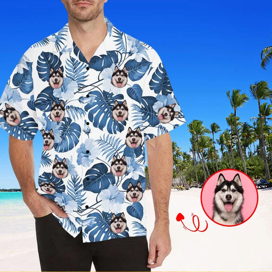 Personalized Dog Face Shirt/  Personalized Hawaiian Shirt for Men/ floral Aloha shirt men
