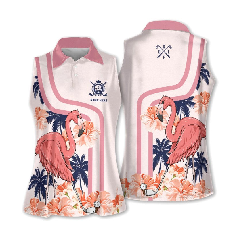 Personalized Women''s Golf Shirts Sleeveless/ Tropical Golf Shirts for Women/ Flamingo Golf Shirt Ladies Pink Golf Shirt Sleeveless