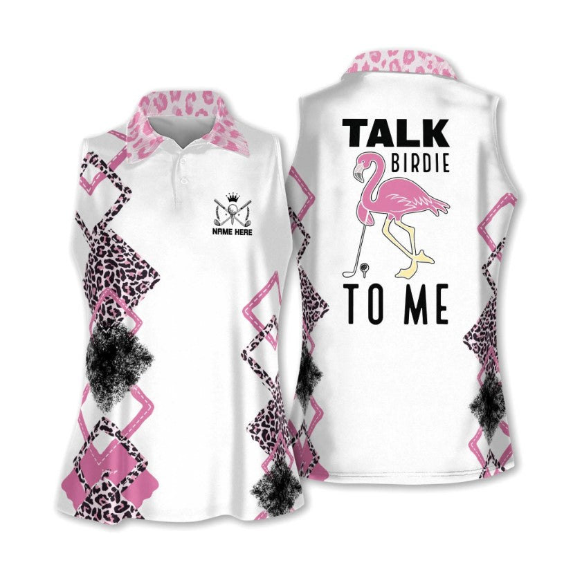 Personalized Women''s Golf Shirts Sleeveless with Collar/ Funny Golf Shirts for Women/ Talk Birdie to Me Flamingo Golf Shirts/ Golf shirt/ Gift for golf player