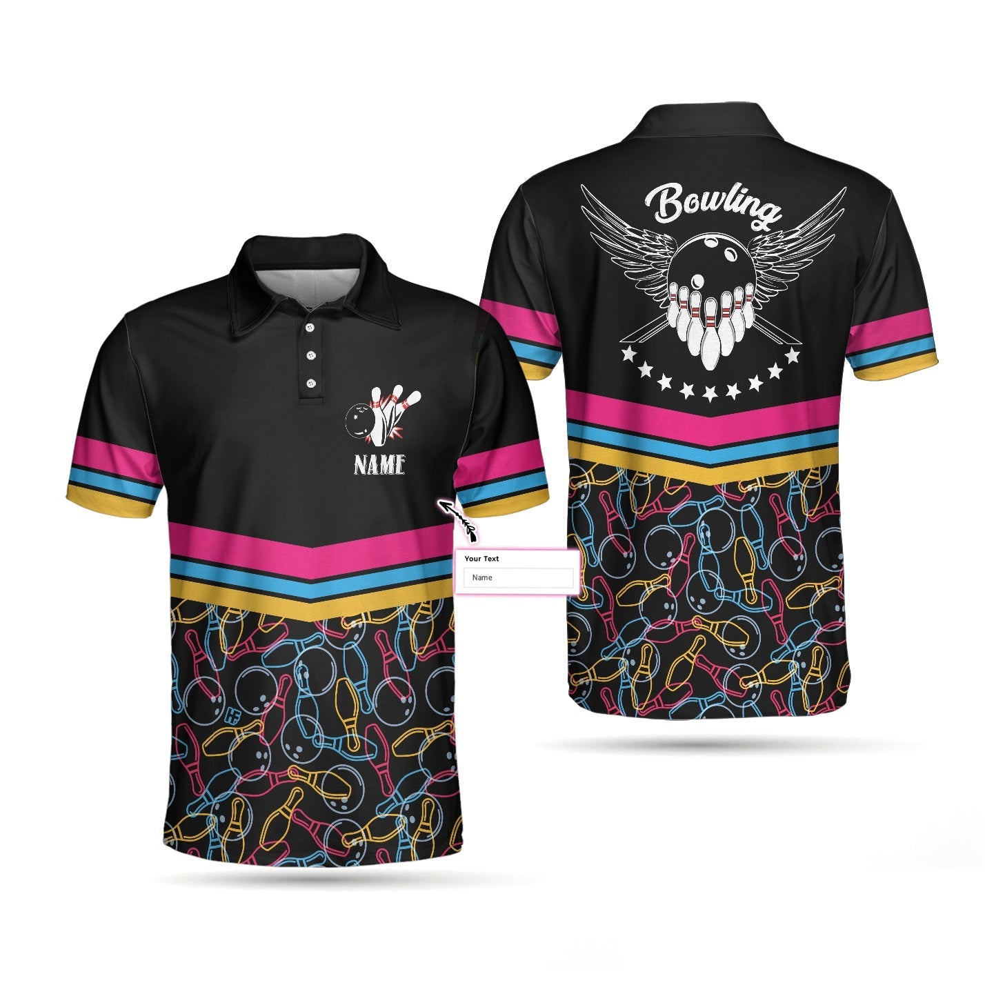Personalized Bowling Custom Polo Shirt/ Colorful Pins Bowling Shirt For Men/ Gift For Bowling Lovers Coolspod