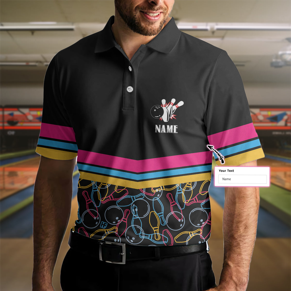 Personalized Bowling Custom Polo Shirt/ Colorful Pins Bowling Shirt For Men/ Gift For Bowling Lovers Coolspod
