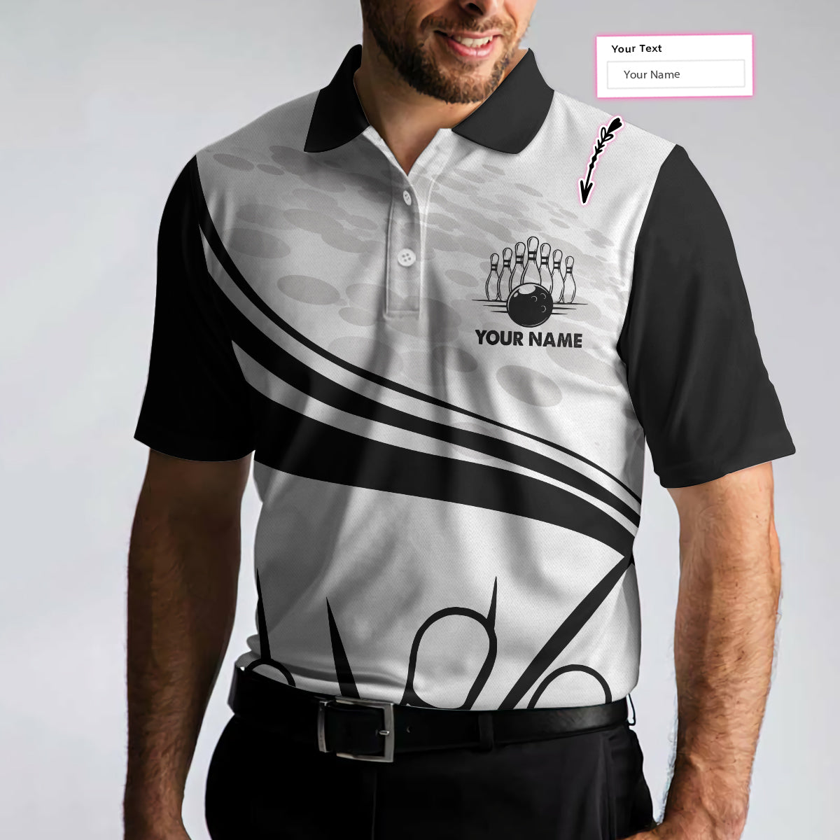 Personalized Bowling In Black Custom Polo Shirt/ Black And White Custom Bowling Shirt For Bowling Players Coolspod