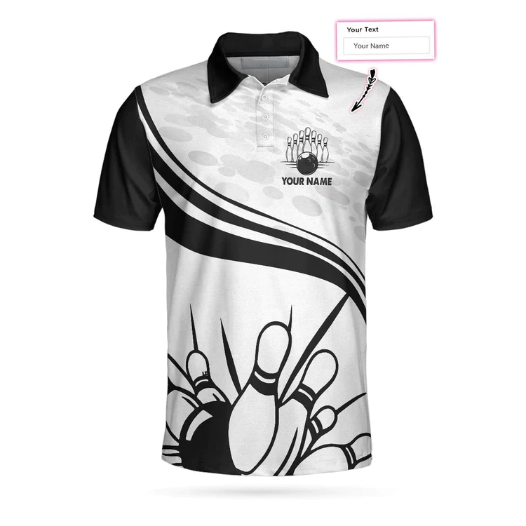 Personalized Bowling In Black Custom Polo Shirt/ Black And White Custom Bowling Shirt For Bowling Players Coolspod