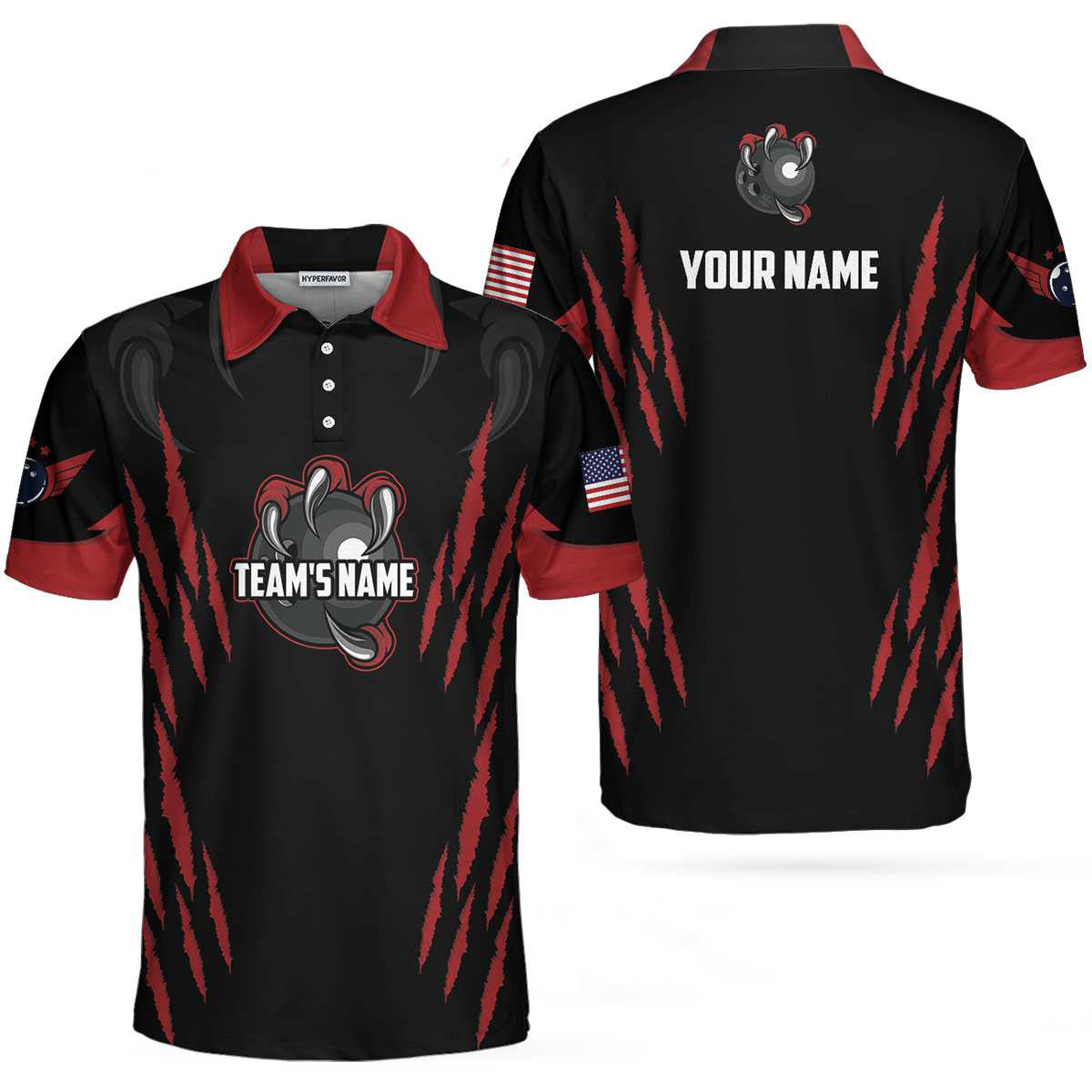 Personalized Bowling Team Monster Custom Polo Shirt/ Black And Red Custom Bowling Polo/ Customized Bowling Gift Coolspod
