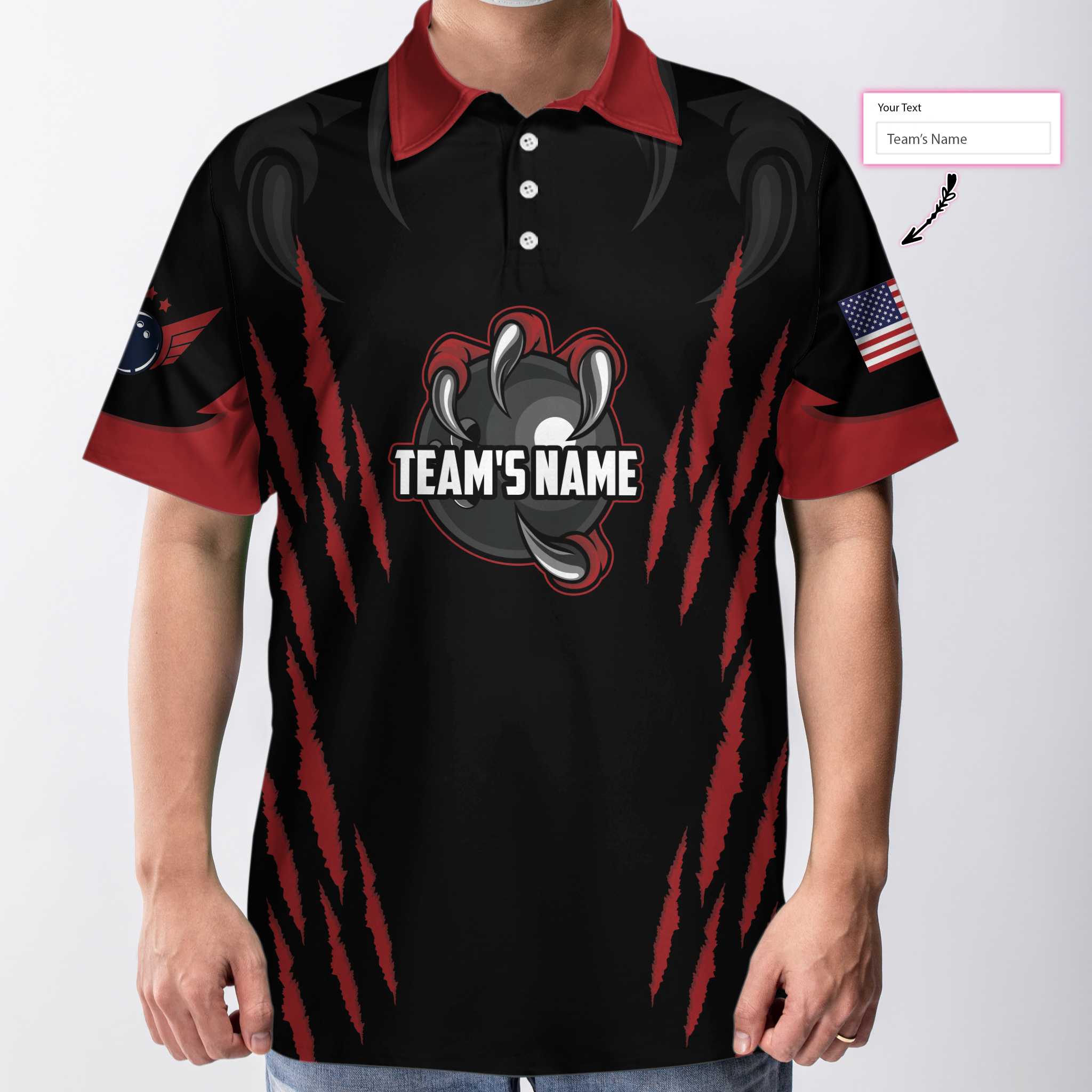Personalized Bowling Team Monster Custom Polo Shirt/ Black And Red Custom Bowling Polo/ Customized Bowling Gift Coolspod