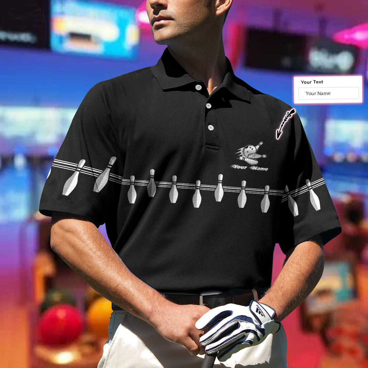 Personalized Name Bowling In Black Custom Polo Shirt/ Black Bowling Polo Style Shirt With Name/ Bowling Gift Idea Coolspod