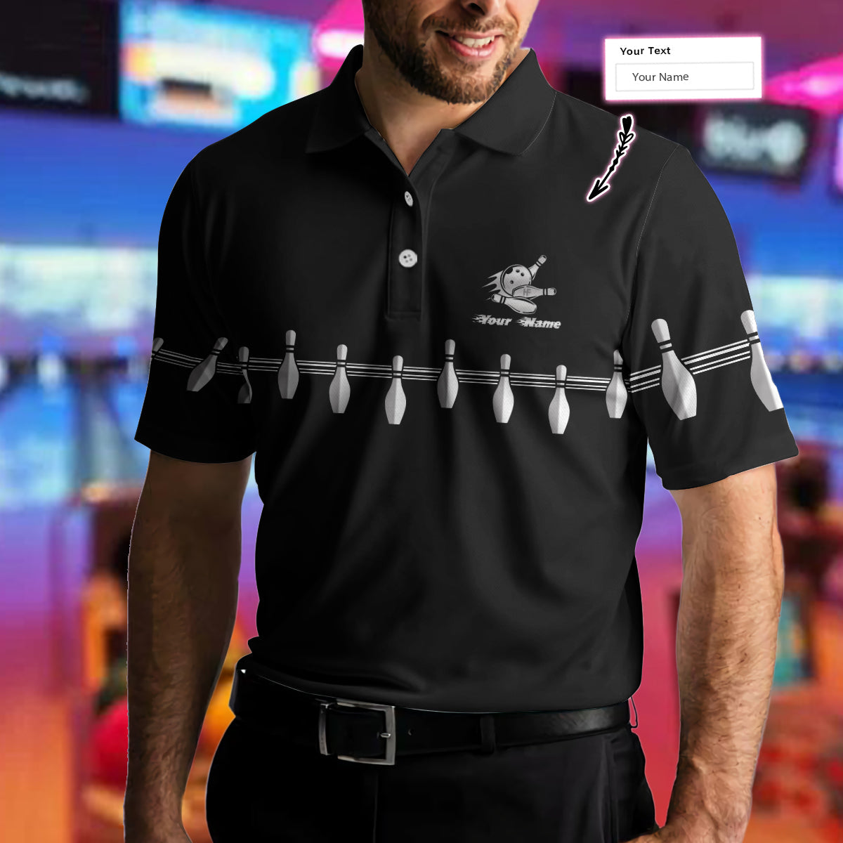 Personalized Name Bowling In Black Custom Polo Shirt/ Black Bowling Polo Style Shirt With Name/ Bowling Gift Idea Coolspod