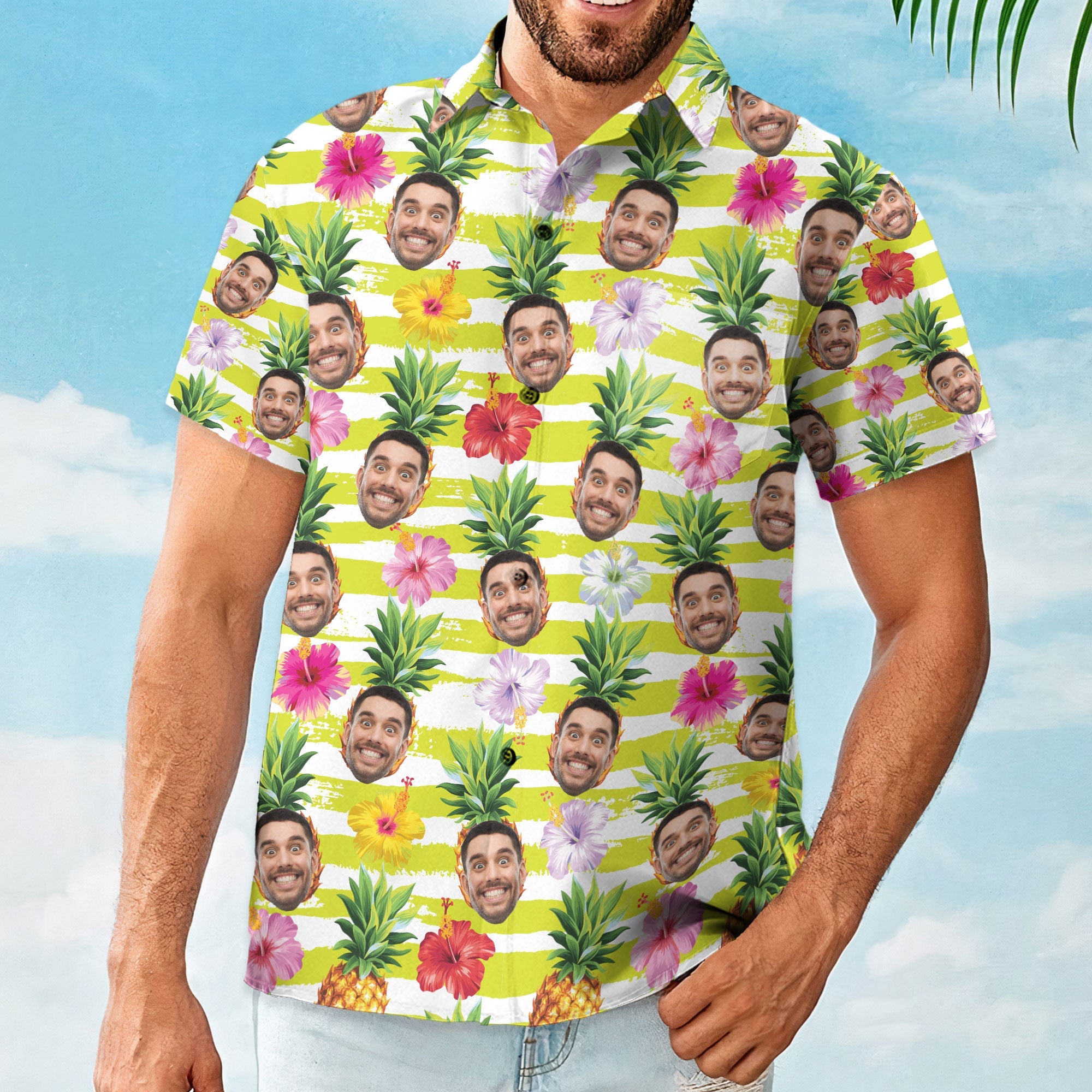 Funny Custom Face With Pineapple - Personalized Hawaiian Shirt