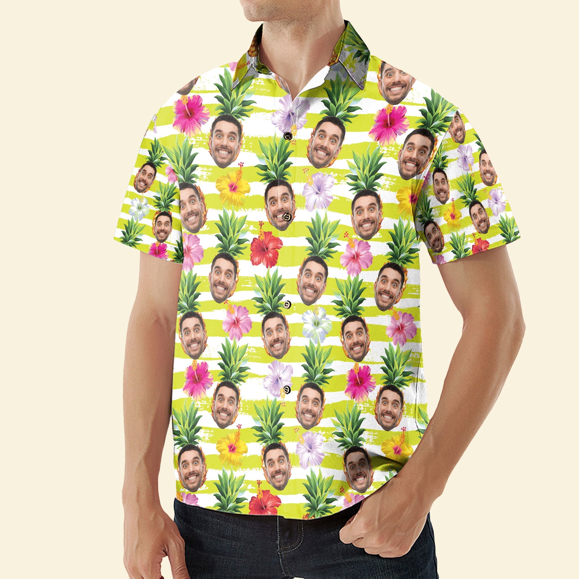 Funny Custom Face With Pineapple - Personalized Hawaiian Shirt
