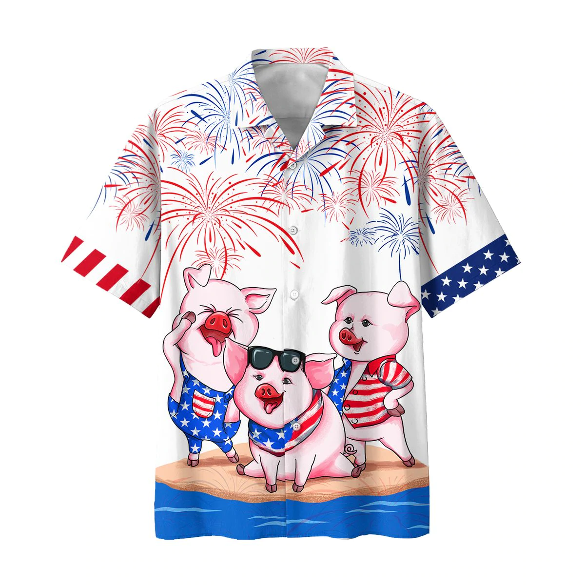 Pig 4th of july Hawaiian Shirt/ Men