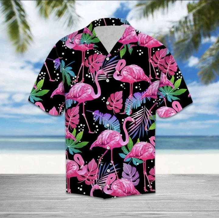 Flamingo hawaiian shirts for men/ Pink Palm And Flamingo Ornamental Hawaiian Shirt