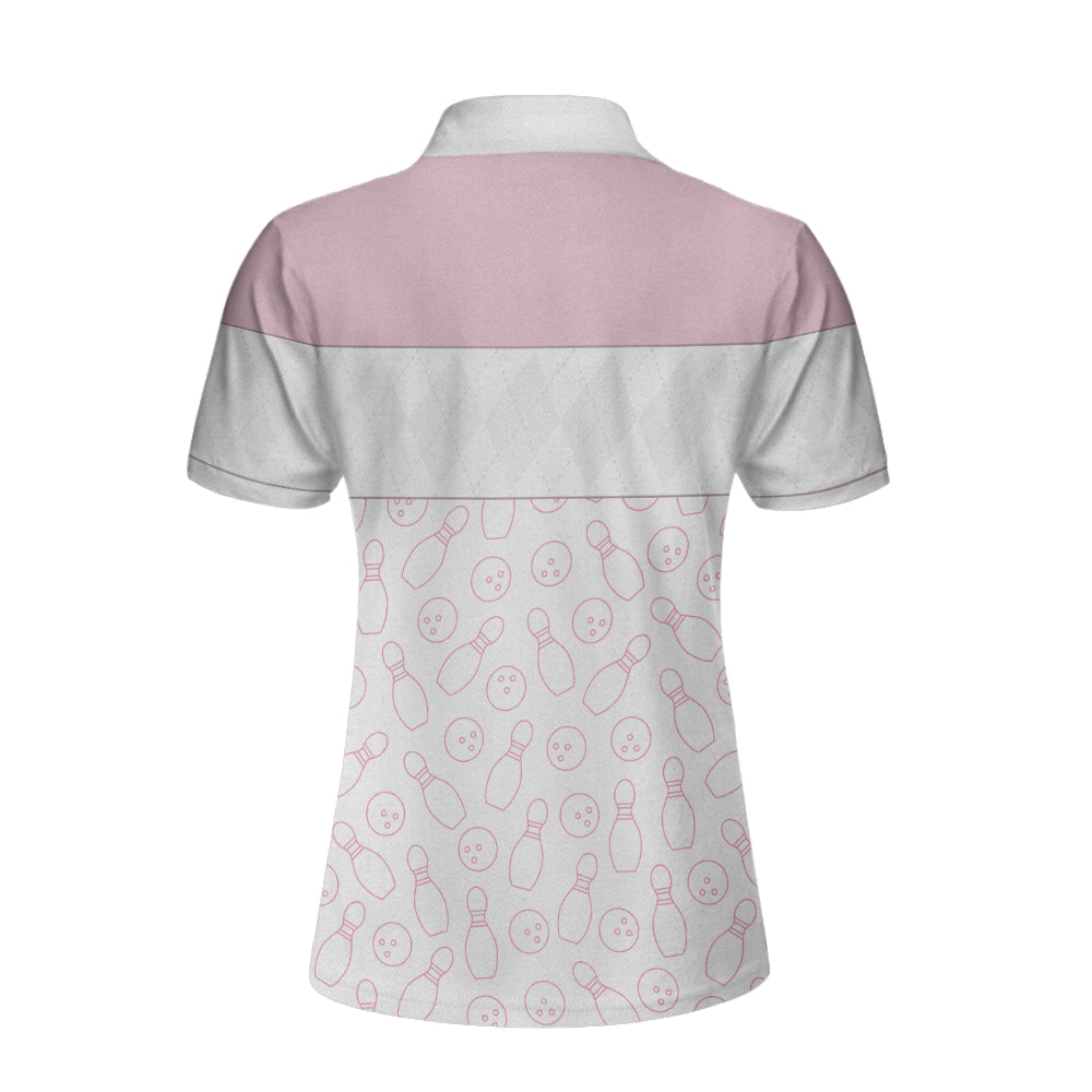 Pink Bowling Balls And Pins Pattern Bowling Short Sleeve Women Polo Shirt/ White Bowling Polo Shirt For Ladies Coolspod