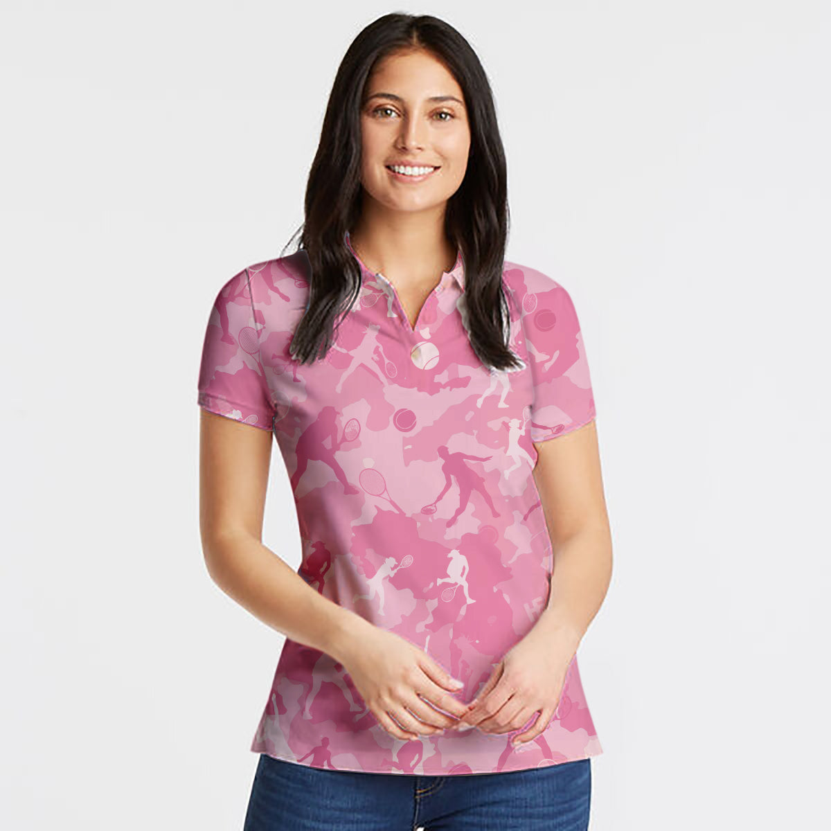 Pink Camouflage Tennis Girl Short Sleeve Women Polo Shirt/ Camo Tennis Shirt For Ladies Coolspod