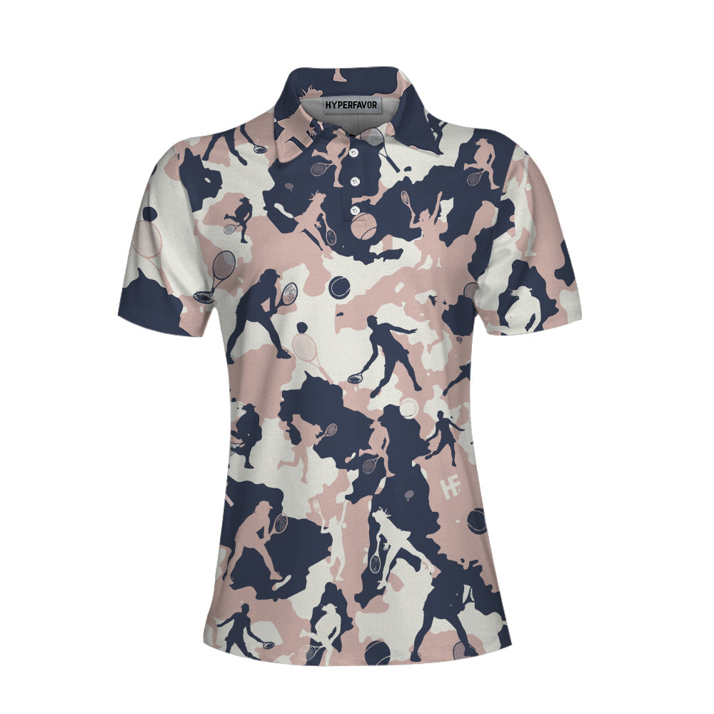 Pink Camouflage Tennis Girl V2 Short Sleeve Women Polo Shirt/ Camo Tennis Shirt For Ladies Coolspod