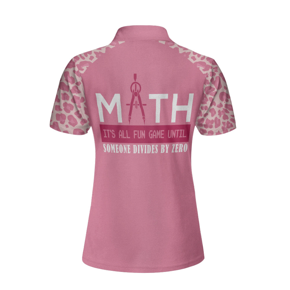 Pink Leopard Math Teacher Short Sleeve Women Polo Shirt/ Funny Math Shirt For Ladies Coolspod