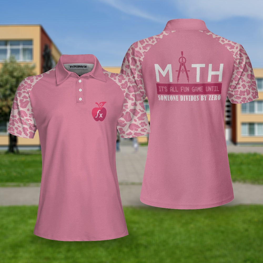 Pink Leopard Math Teacher Short Sleeve Women Polo Shirt/ Funny Math Shirt For Ladies Coolspod