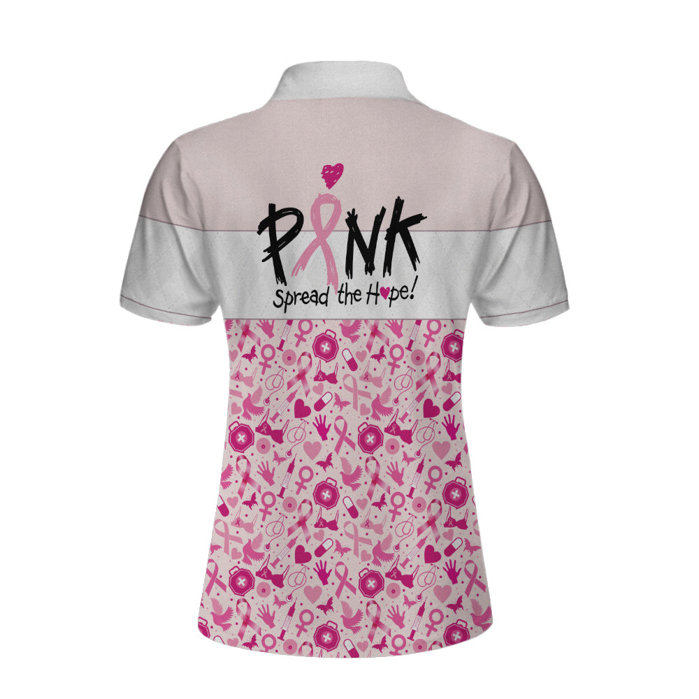 Pink Spread The Hope Find The Cure Breast Cancer Awareness Short Sleeve Women Polo Shirt/ Pink Ribbon Shirt Coolspod