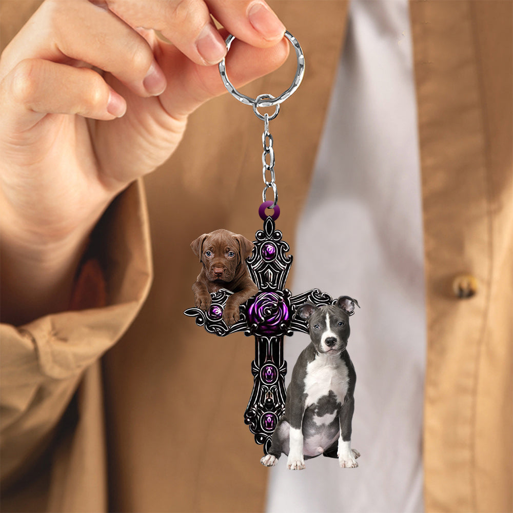Pitbull Pray For God Acrylic Keychain Dog Keychain Coolspod