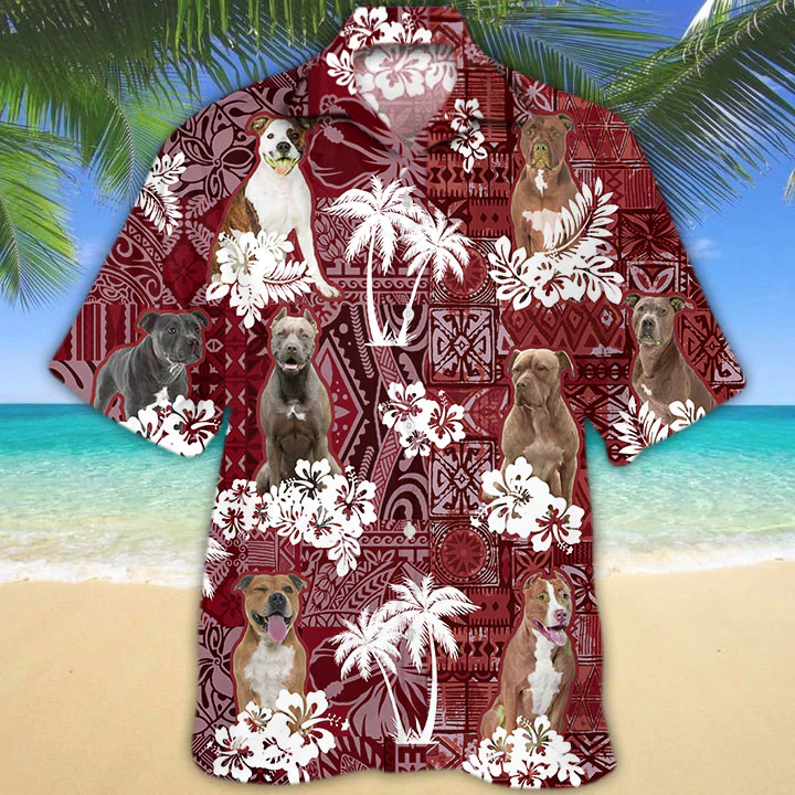 Pitbull Hawaiian Shirt/ Gift for Dog Lover Shirts/ Men''s Hawaiian shirt/ Summer Hawaiian Aloha Shirt
