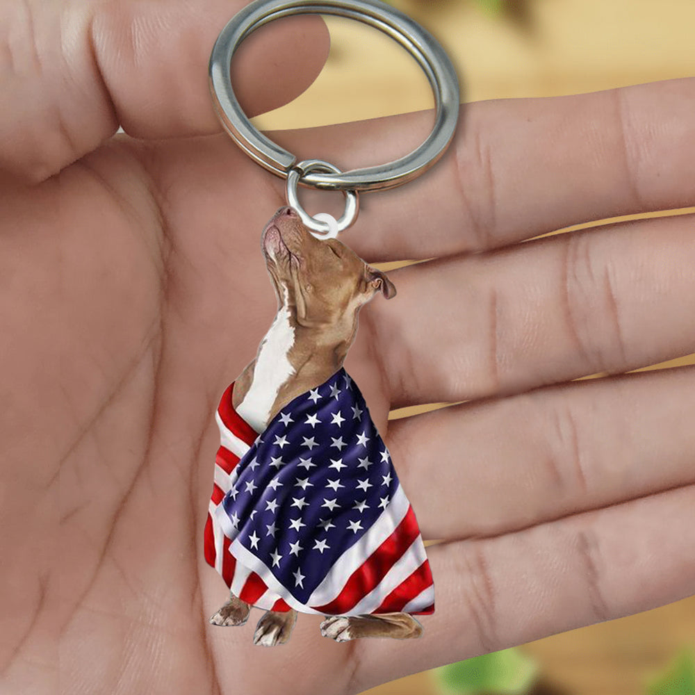 Pitbull American Patriot Flag Acrylic Keychain