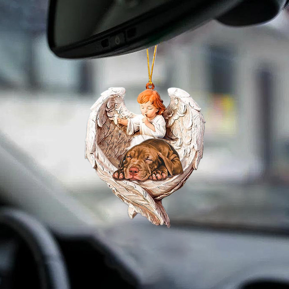 Cute Sleeping Pitbull Protected By Angel Car Hanging Ornament