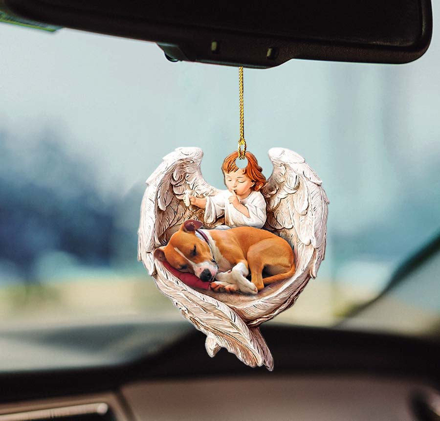 Sleeping Pitbull Protected By Angel Car Hanging Ornament