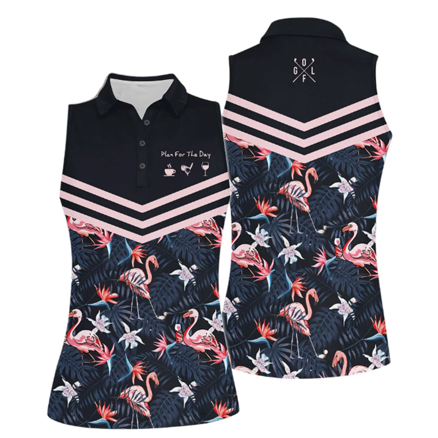 Plan For The Day Flamingo Tropical Golf Women Sleeveless Polo Shirt