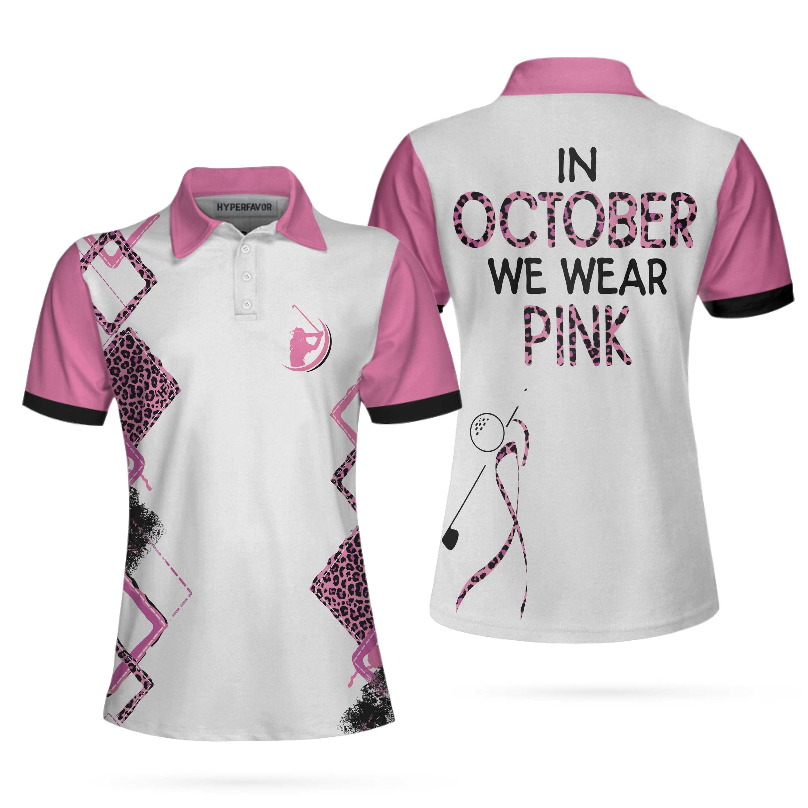 Play For Pink Breast Cancer Awareness Short Sleeve Women Polo Shirt/ Pink Leopard Breast Cancer Awareness Shirt Coolspod